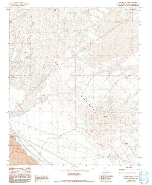 Classic USGS Sleeping Beauty California 7.5'x7.5' Topo Map Image