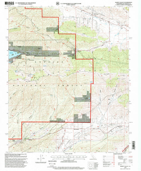 Classic USGS Sleepy Valley California 7.5'x7.5' Topo Map Image
