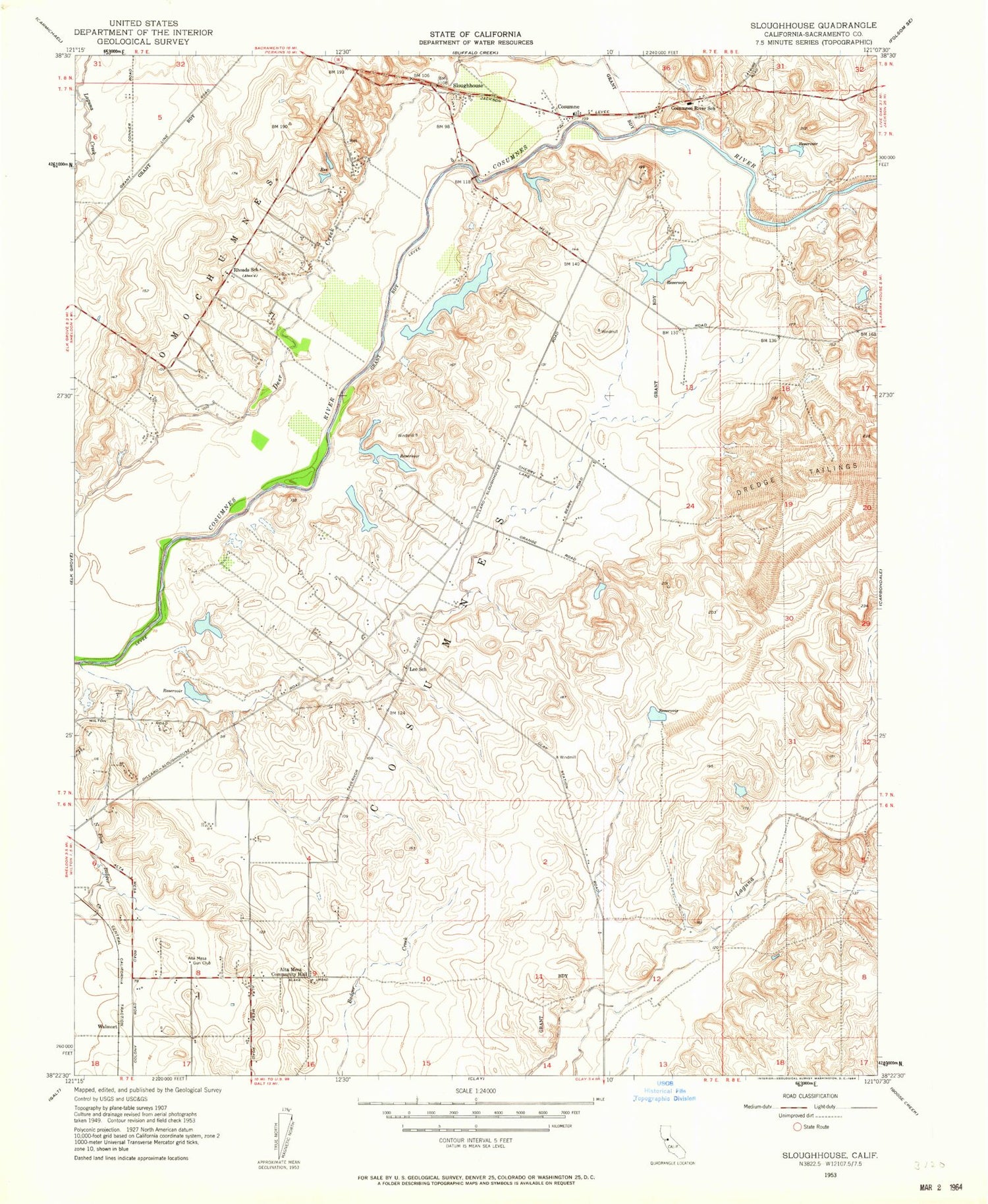 Classic USGS Sloughhouse California 7.5'x7.5' Topo Map Image