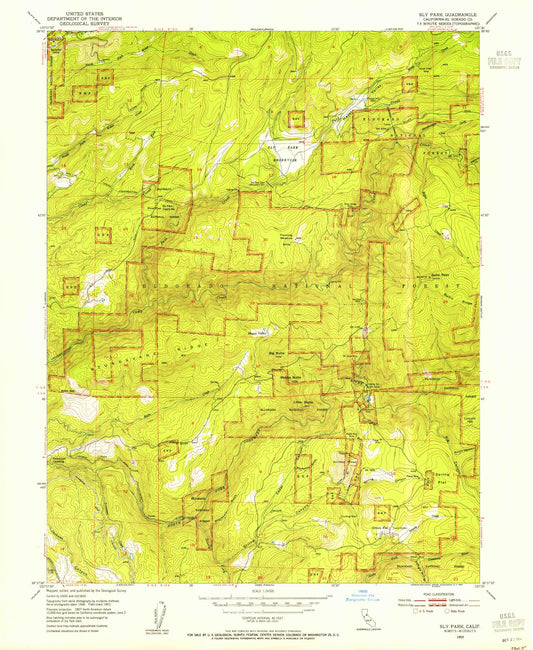 Classic USGS Sly Park California 7.5'x7.5' Topo Map Image