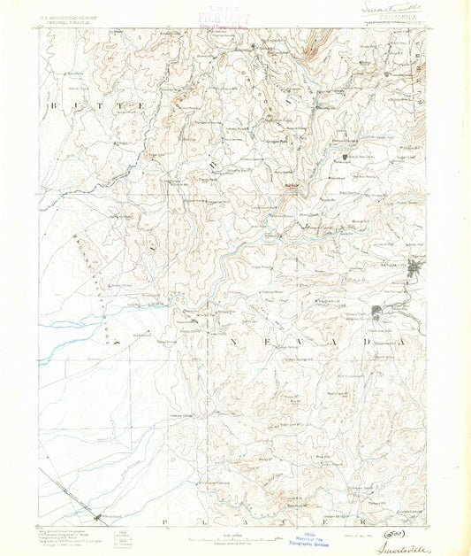 Historic 1891 Smartsville California 30'x30' Topo Map Image