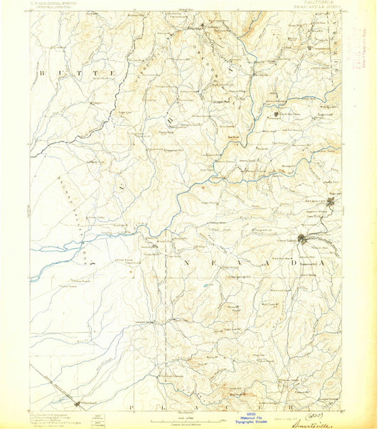 Historic 1892 Smartsville California 30'x30' Topo Map Image