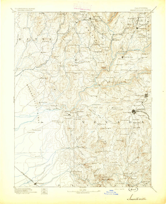 Historic 1894 Smartsville California 30'x30' Topo Map Image