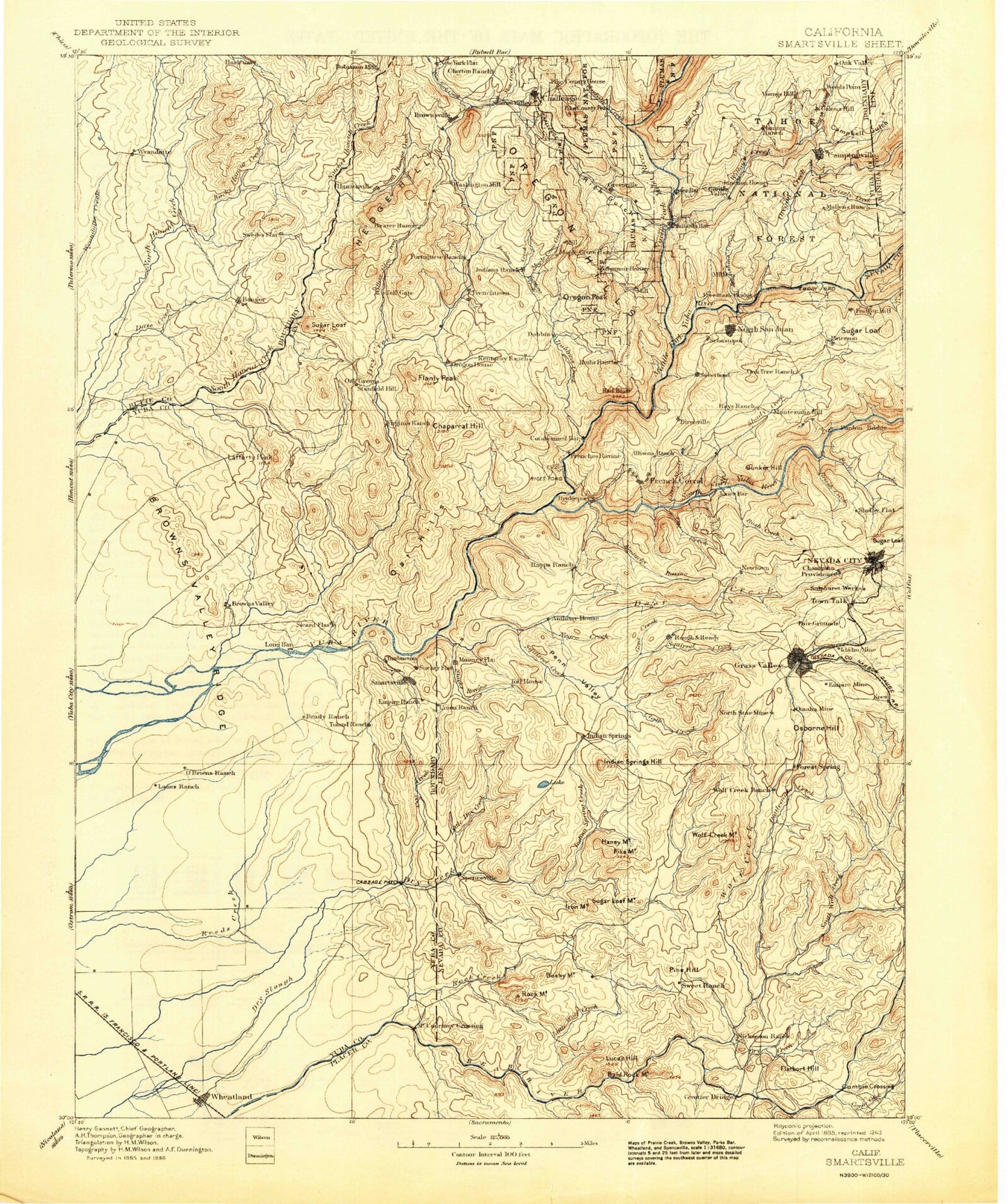Historic 1895 Smartsville California 30'x30' Topo Map Image