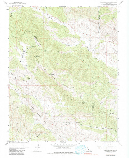 Classic USGS Smith Mountain California 7.5'x7.5' Topo Map Image