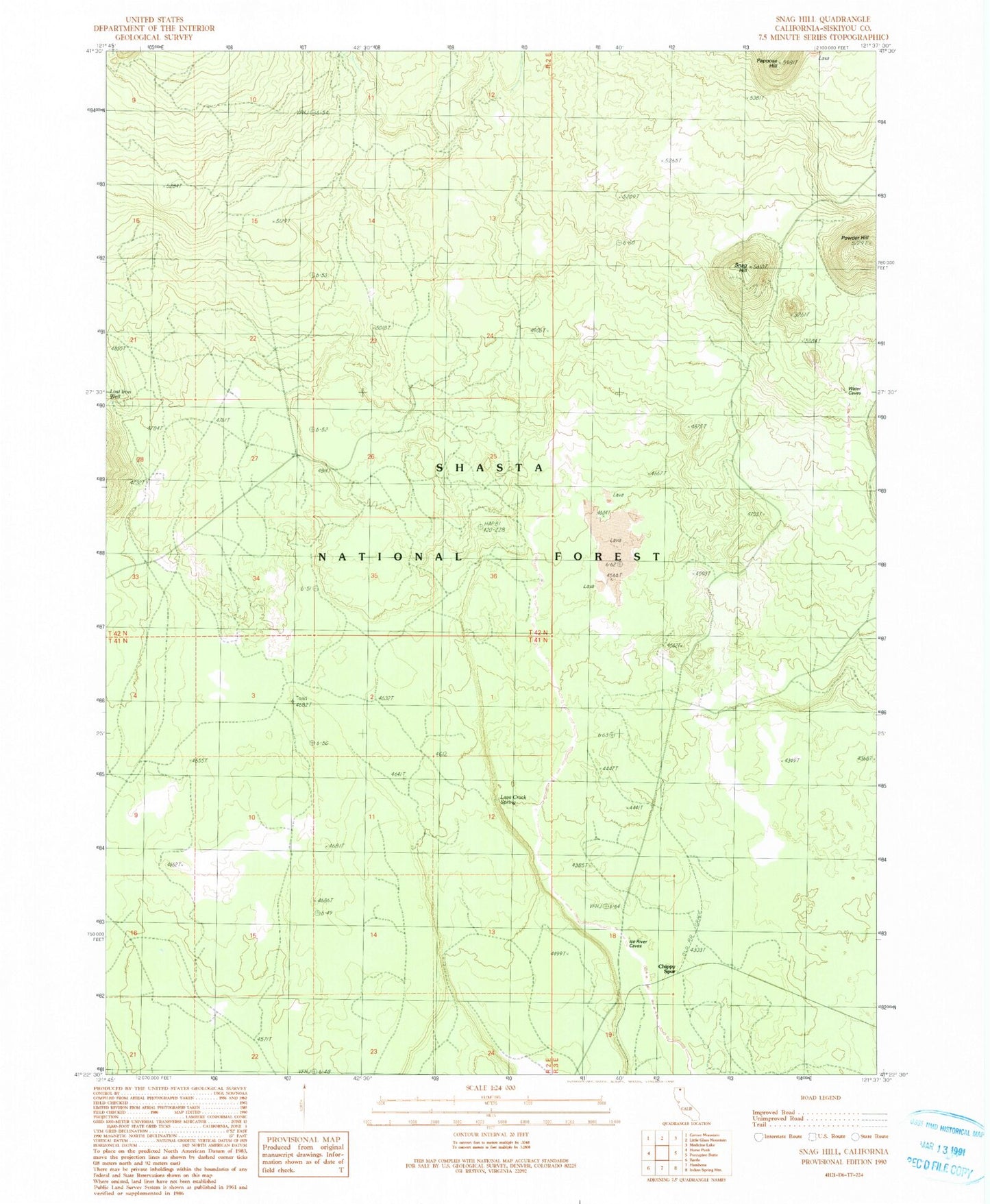 Classic USGS Snag Hill California 7.5'x7.5' Topo Map Image