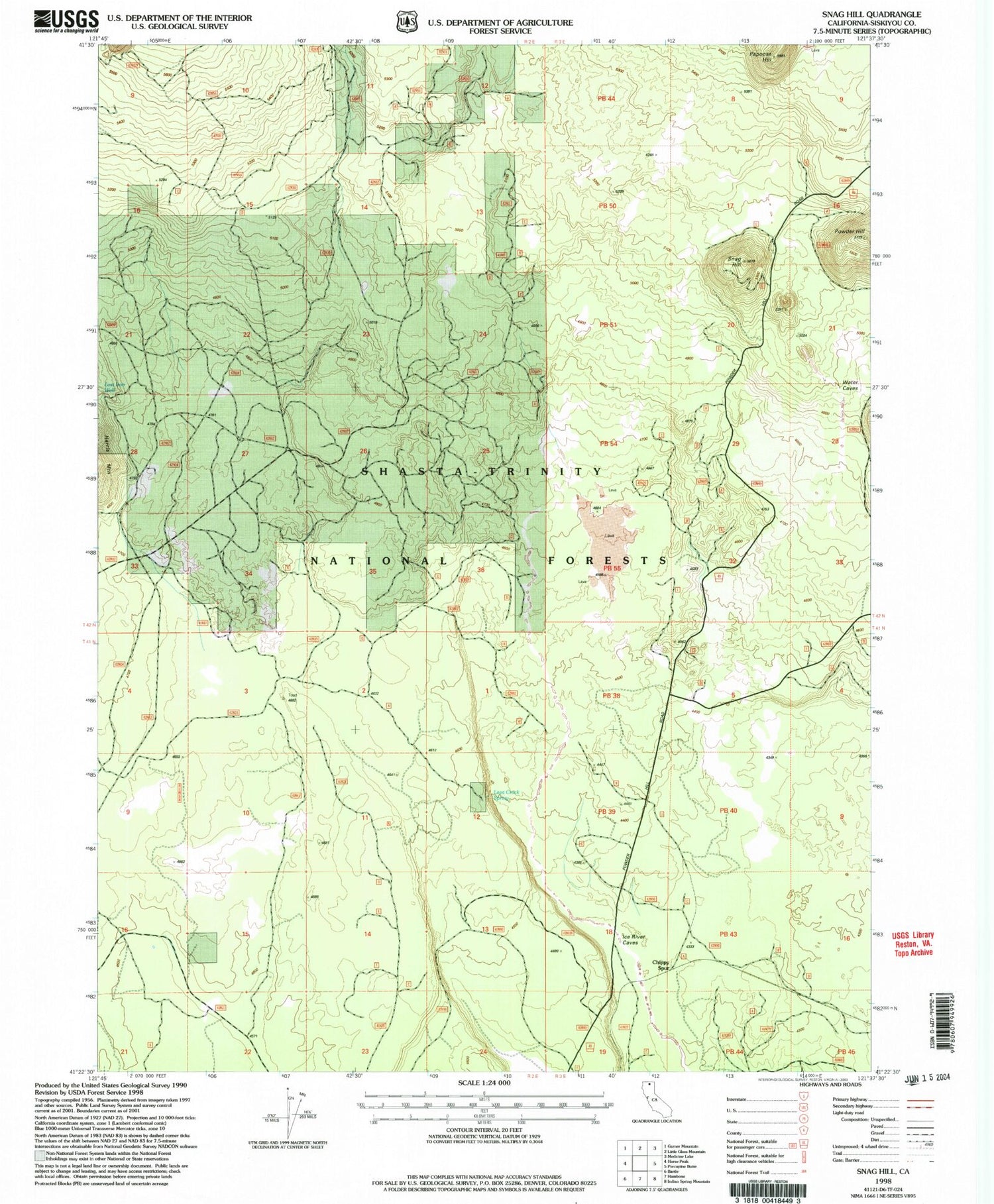 Classic USGS Snag Hill California 7.5'x7.5' Topo Map Image