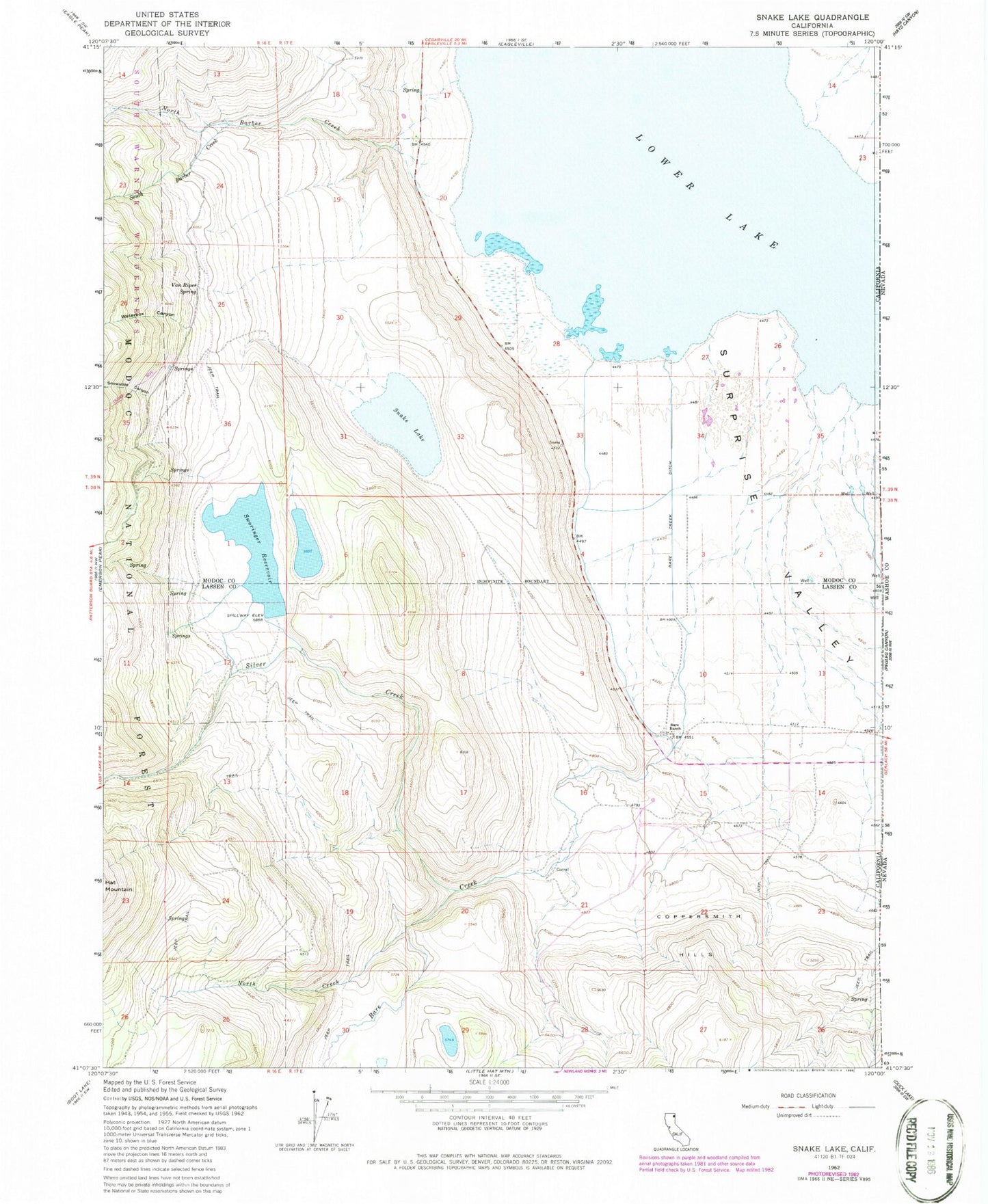 Classic USGS Snake Lake California 7.5'x7.5' Topo Map Image