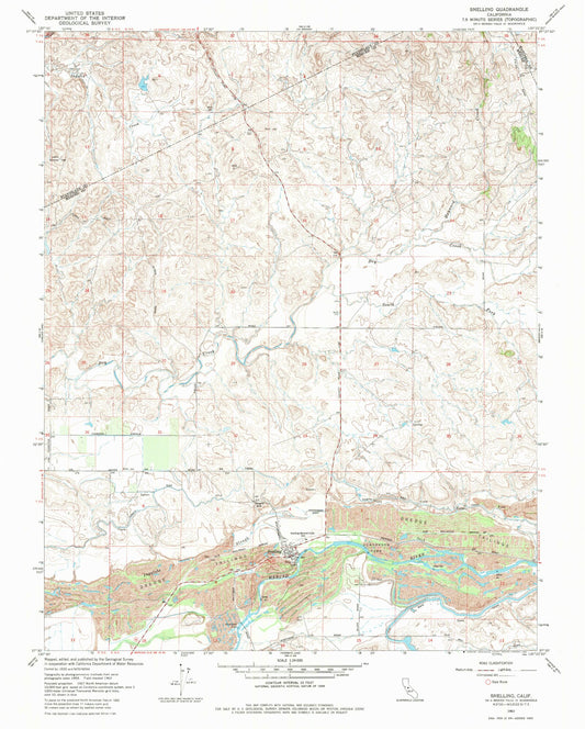 Classic USGS Snelling California 7.5'x7.5' Topo Map Image
