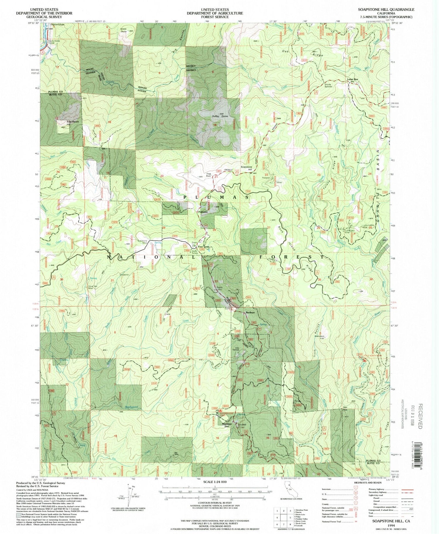 Classic USGS Soapstone Hill California 7.5'x7.5' Topo Map Image