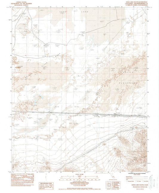 Classic USGS Soda Lake South California 7.5'x7.5' Topo Map Image