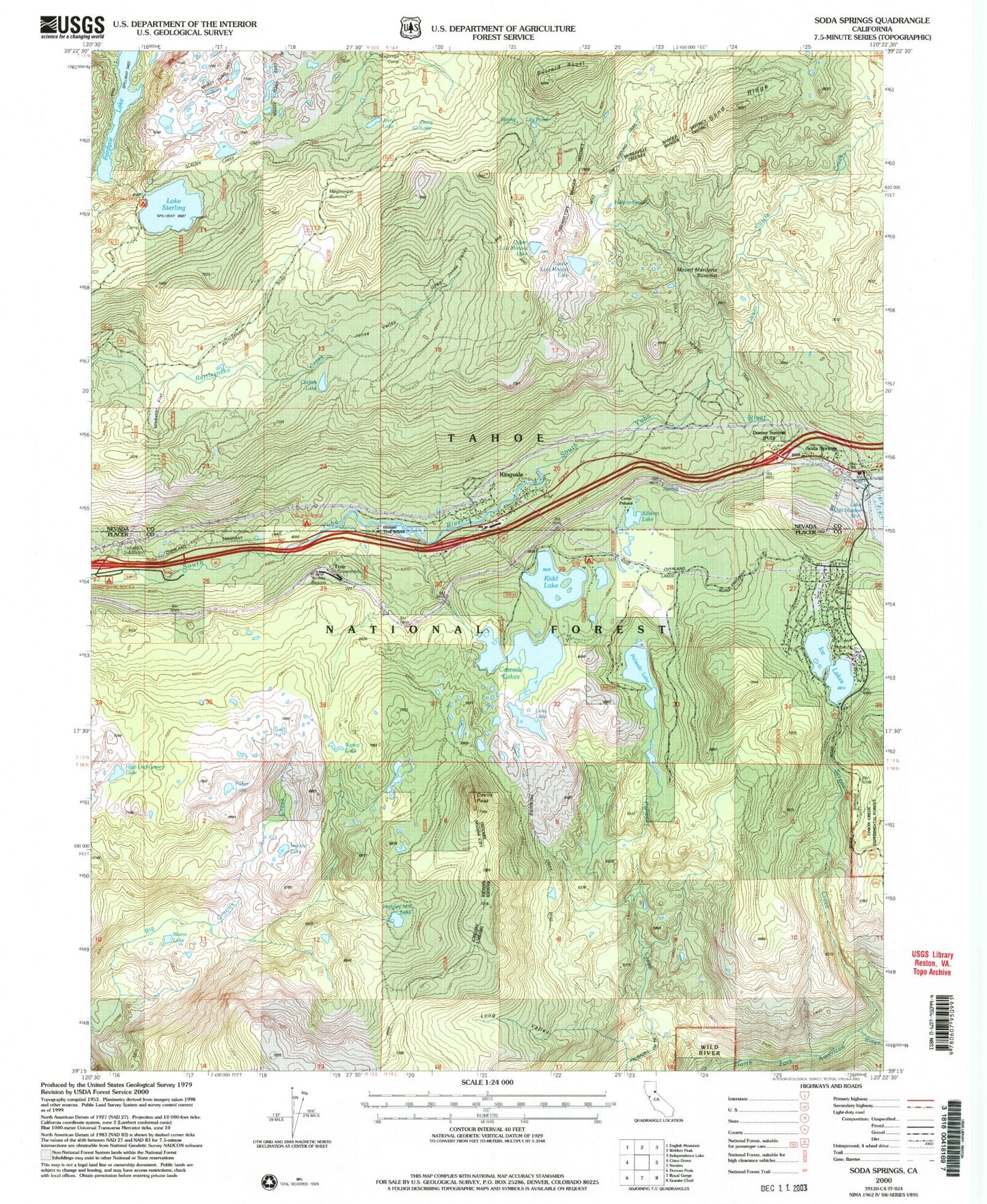 USGS Classic Soda Springs California 7.5'x7.5' Topo Map Image