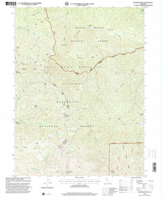 Classic USGS Solomon Peak California 7.5'x7.5' Topo Map Image
