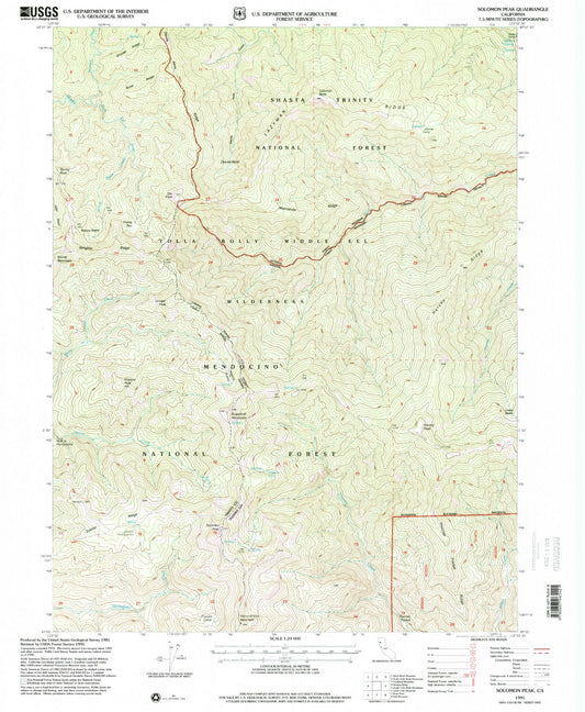 Classic USGS Solomon Peak California 7.5'x7.5' Topo Map Image