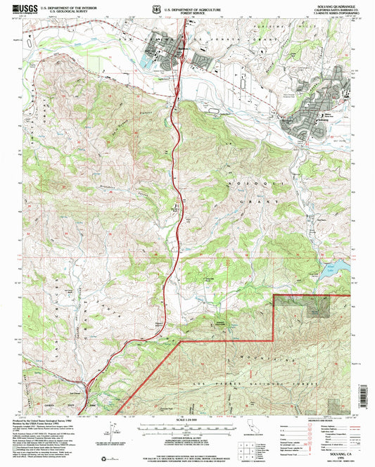 Classic USGS Solvang California 7.5'x7.5' Topo Map Image