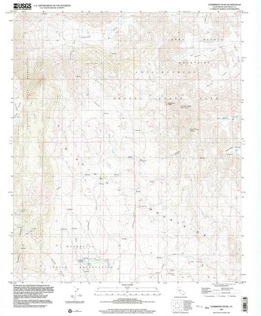 Classic USGS Sombrero Peak California 7.5'x7.5' Topo Map Image