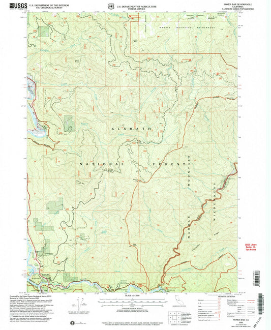 Classic USGS Somes Bar California 7.5'x7.5' Topo Map Image