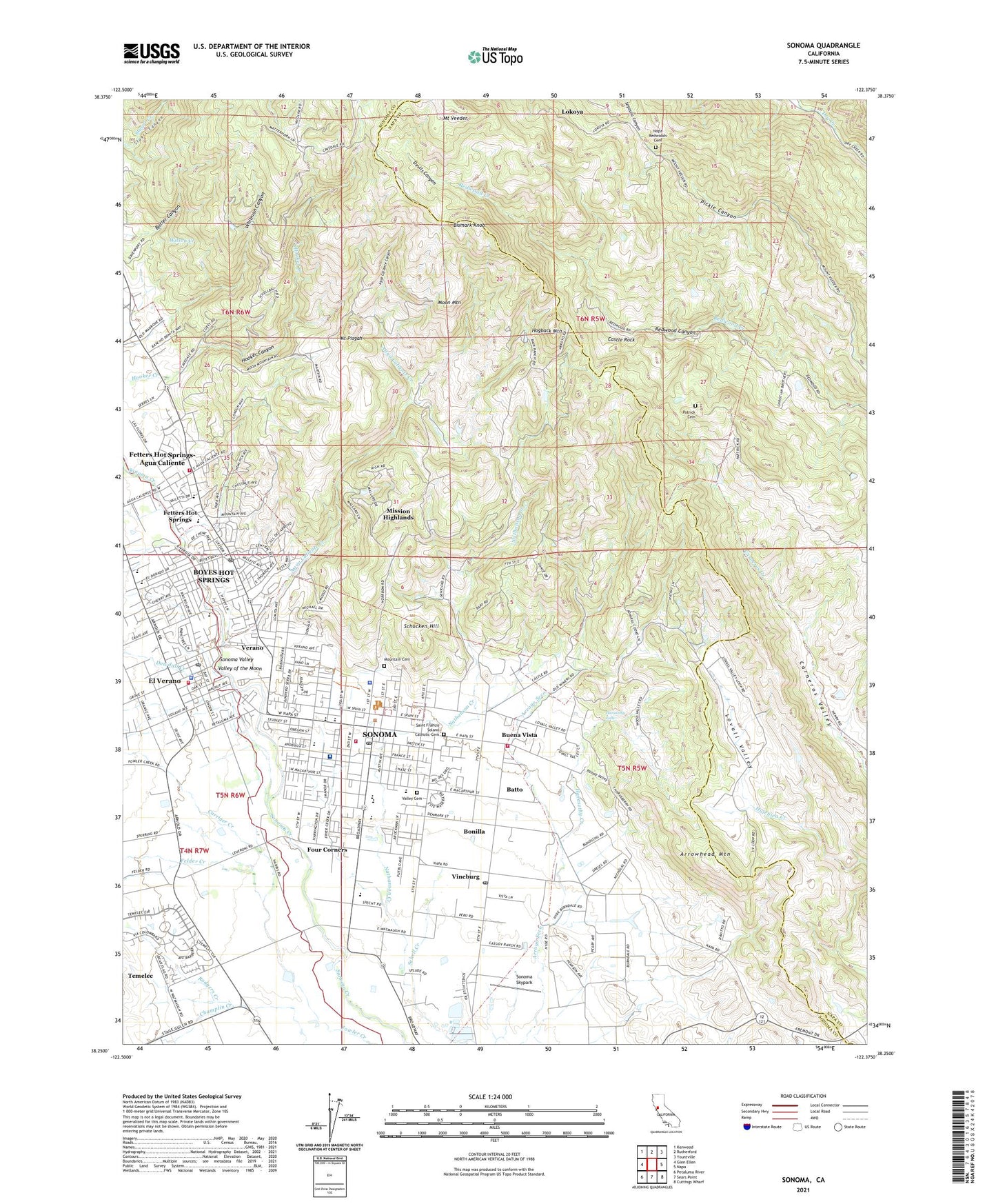 Sonoma California US Topo Map Image