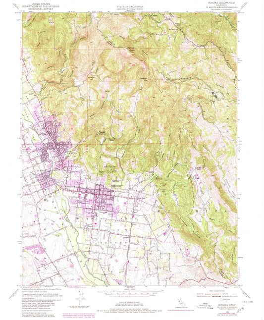 Classic USGS Sonoma California 7.5'x7.5' Topo Map Image