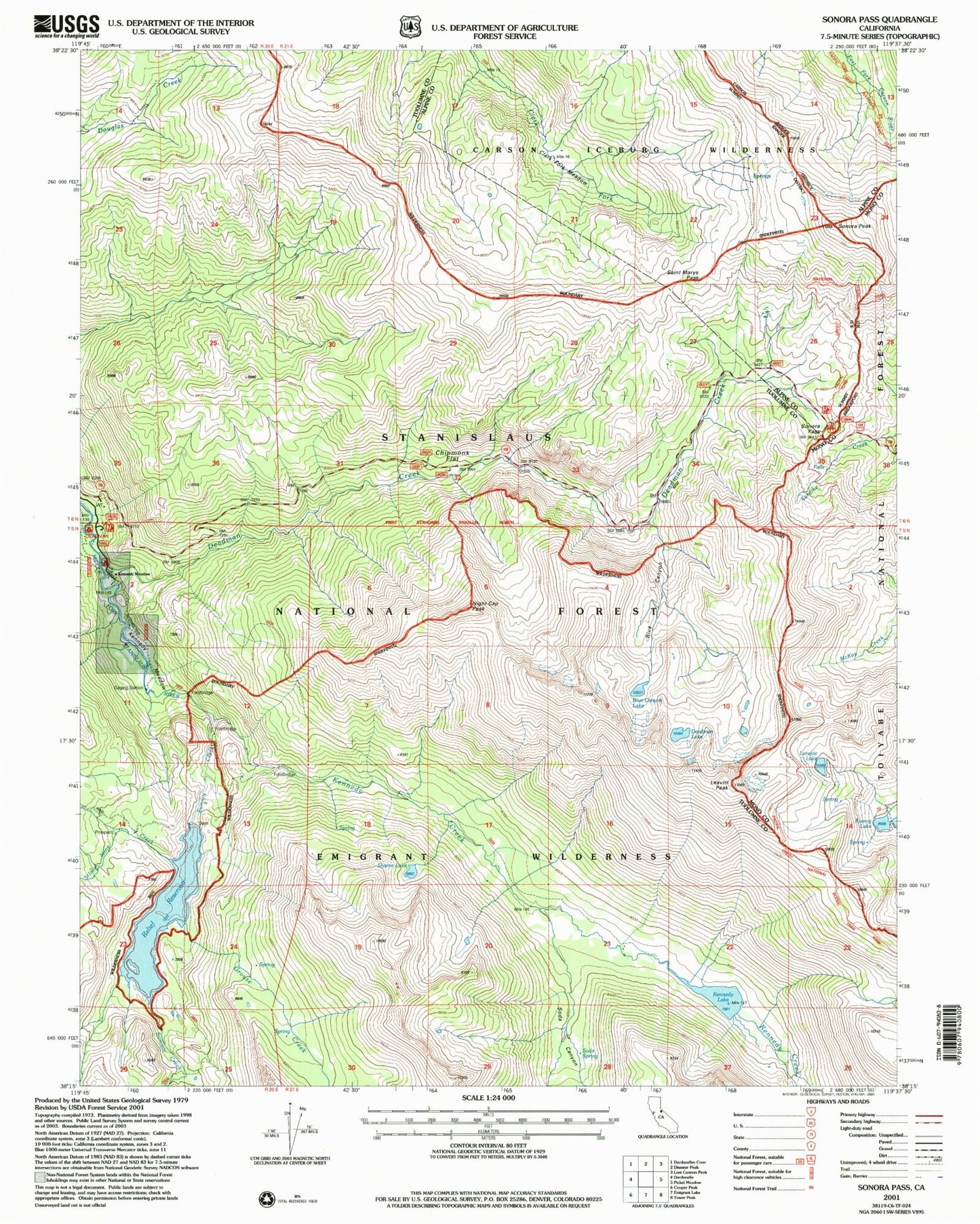 USGS Classic Sonora Pass California 7.5'x7.5' Topo Map Image
