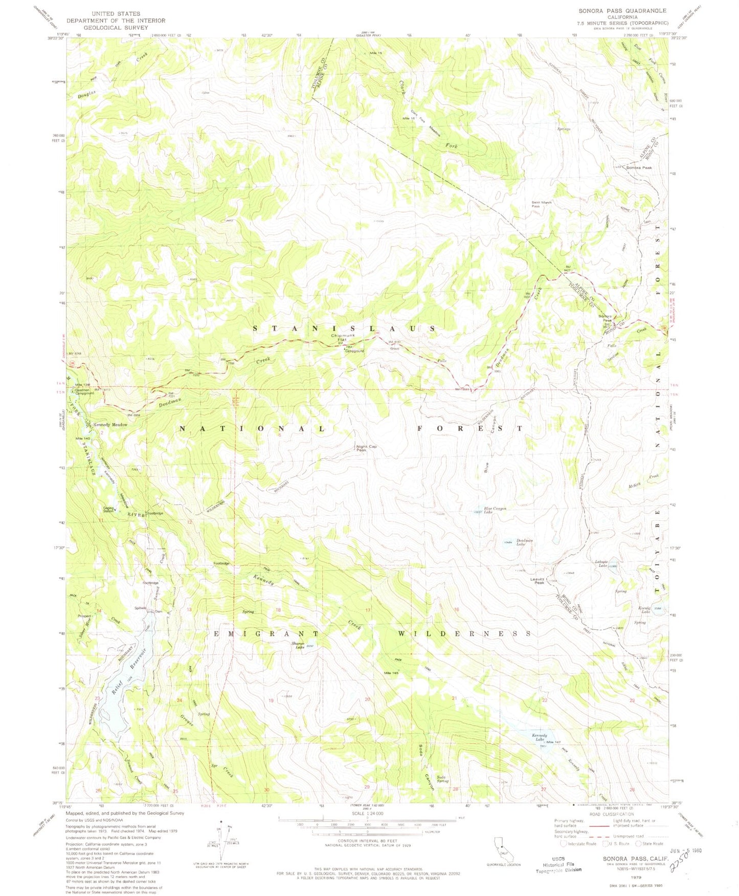 USGS Classic Sonora Pass California 7.5'x7.5' Topo Map Image