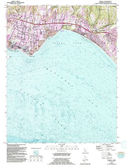 Classic USGS Soquel California 7.5'x7.5' Topo Map Image