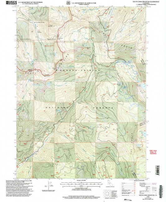 Classic USGS South China Mountain California 7.5'x7.5' Topo Map Image