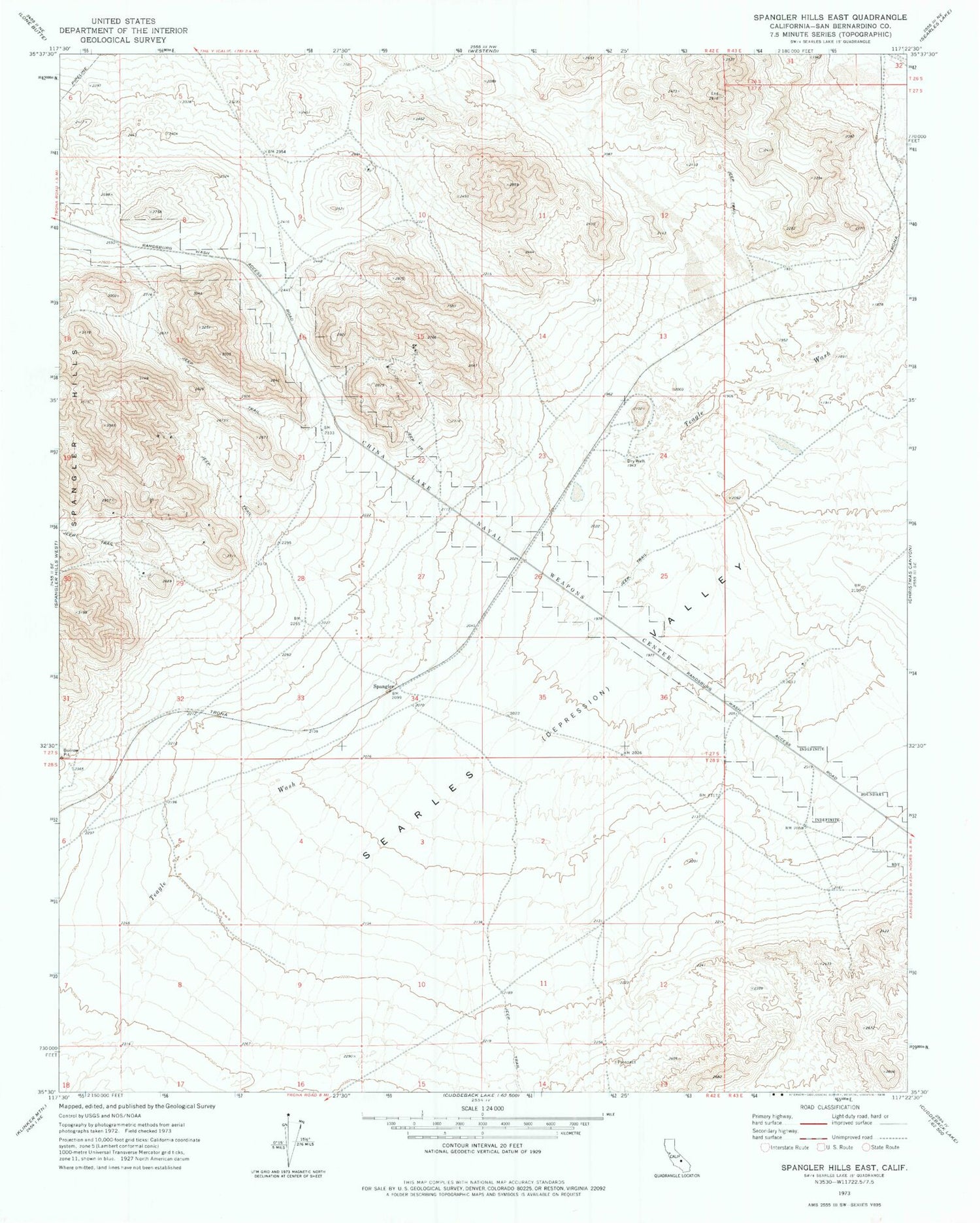 Classic USGS Spangler Hills East California 7.5'x7.5' Topo Map Image