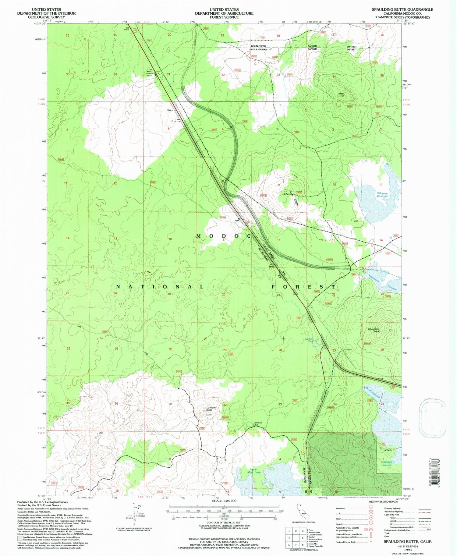 Classic USGS Spaulding Butte California 7.5'x7.5' Topo Map Image