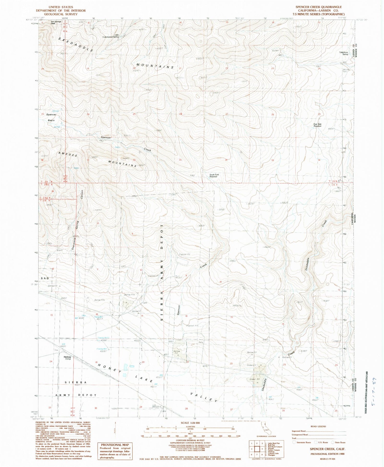 Classic USGS Spencer Creek California 7.5'x7.5' Topo Map Image