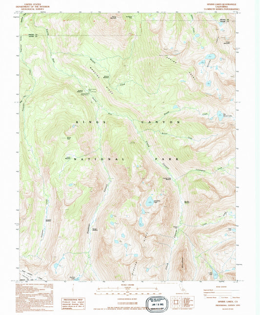 Classic USGS Sphinx Lakes California 7.5'x7.5' Topo Map Image