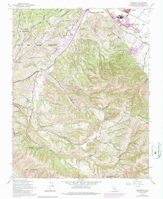 Classic USGS Spreckels California 7.5'x7.5' Topo Map Image