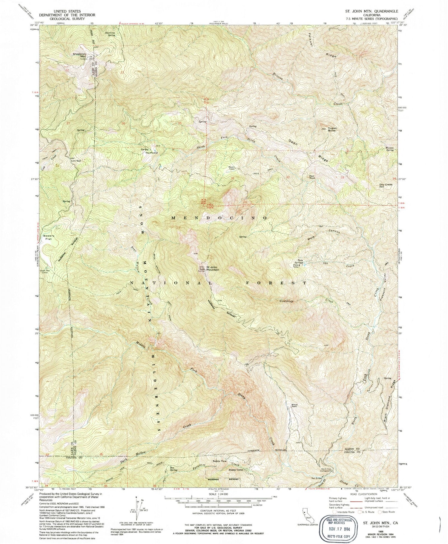 Classic USGS Saint John Mountain California 7.5'x7.5' Topo Map Image