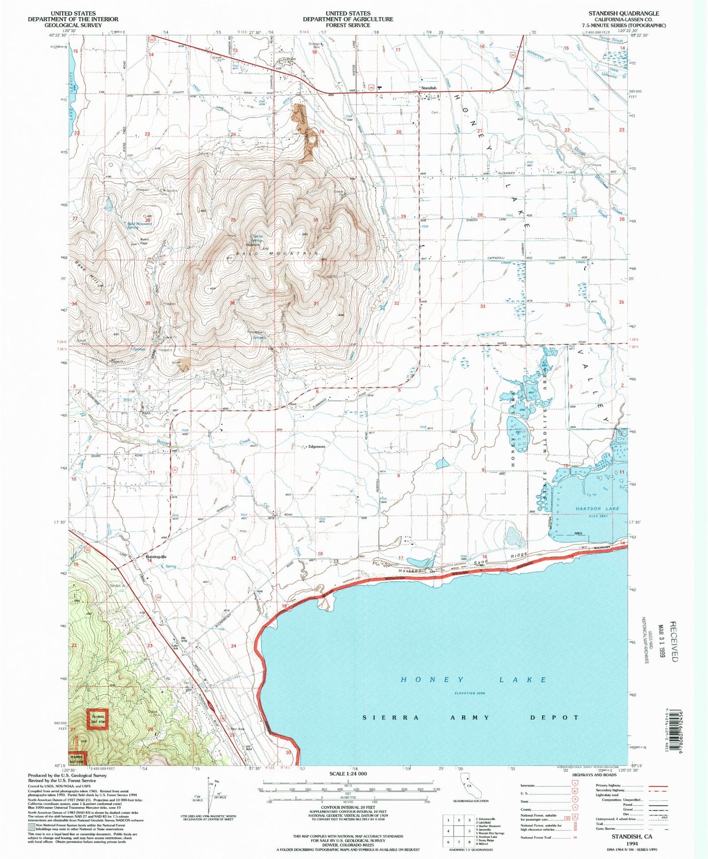 Classic USGS Standish California 7.5'x7.5' Topo Map Image