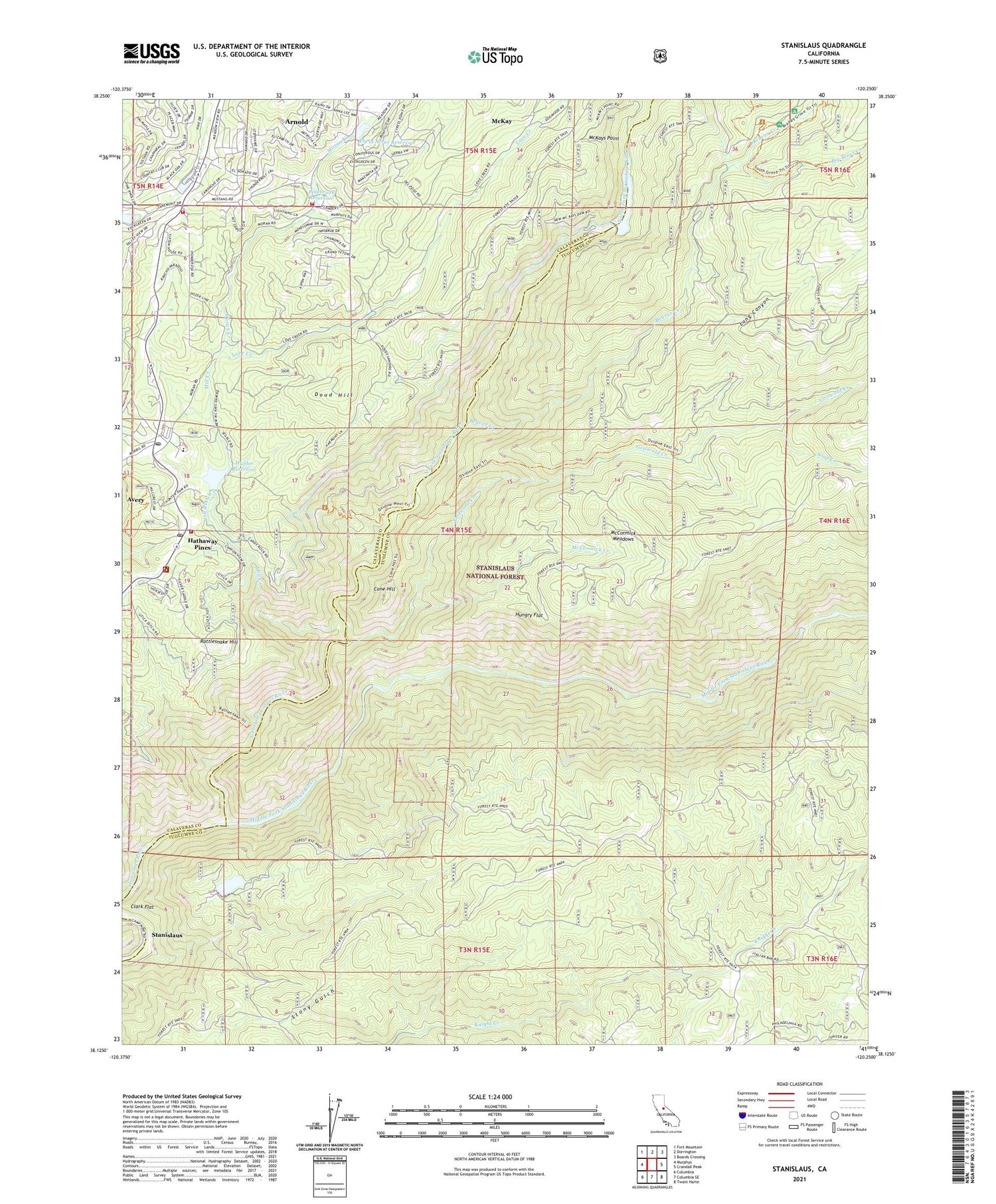 Stanislaus California US Topo Map Image