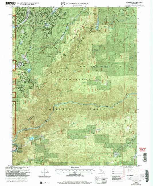 Classic USGS Stanislaus California 7.5'x7.5' Topo Map Image