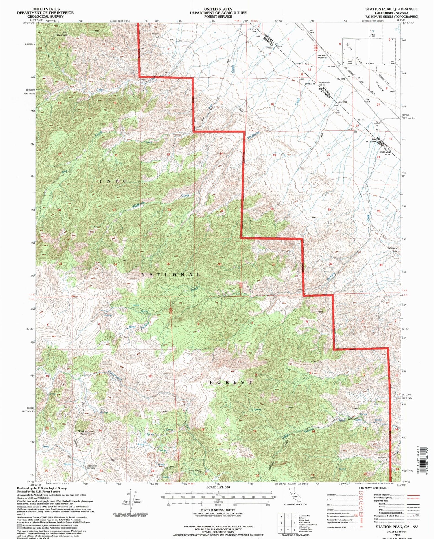 Classic USGS Station Peak California 7.5'x7.5' Topo Map Image