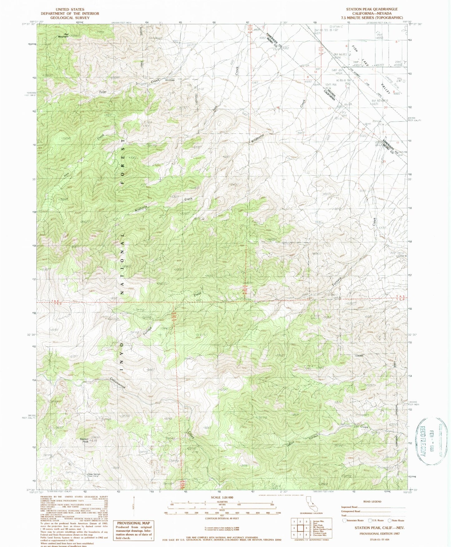 Classic USGS Station Peak California 7.5'x7.5' Topo Map Image