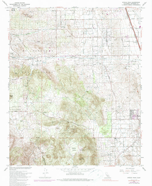 Classic USGS Steele Peak California 7.5'x7.5' Topo Map Image