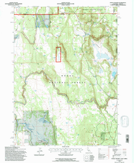 Classic USGS Steele Swamp California 7.5'x7.5' Topo Map Image
