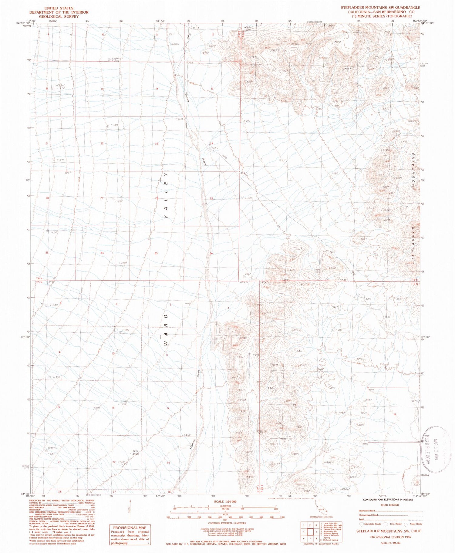 Classic USGS Stepladder Mountains SW California 7.5'x7.5' Topo Map Image