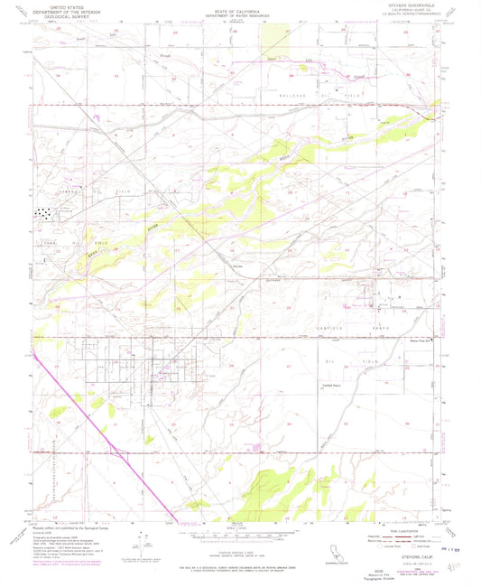 Classic USGS Stevens California 7.5'x7.5' Topo Map Image