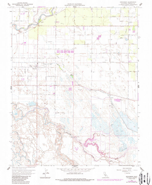 Classic USGS Stevinson California 7.5'x7.5' Topo Map Image
