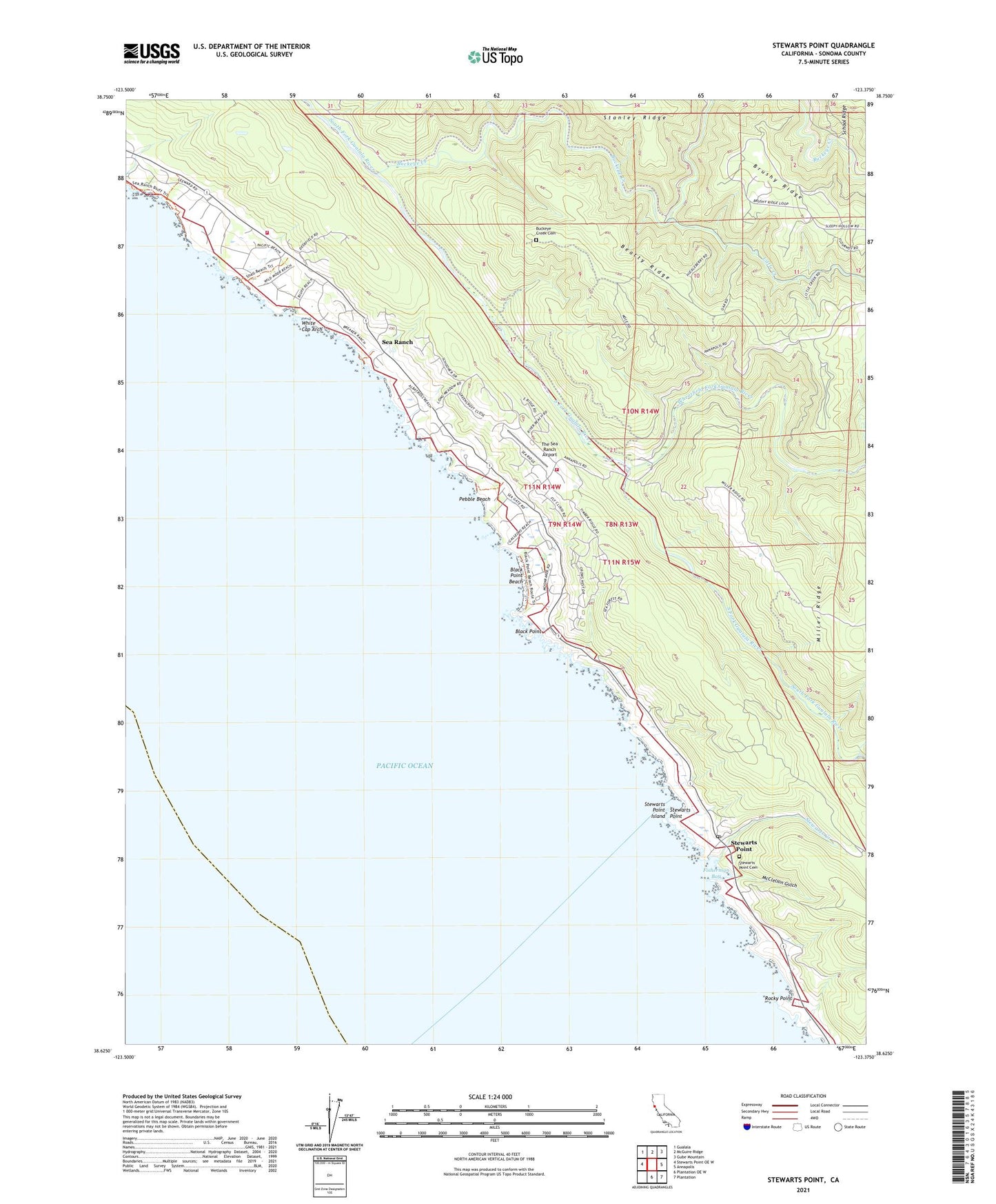 Stewarts Point California US Topo Map Image