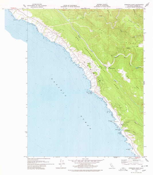 Classic USGS Stewarts Point California 7.5'x7.5' Topo Map Image
