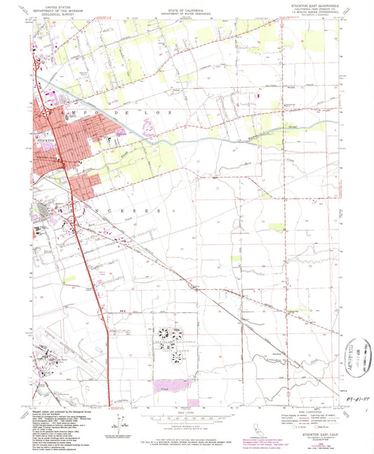 Classic USGS Stockton East California 7.5'x7.5' Topo Map Image