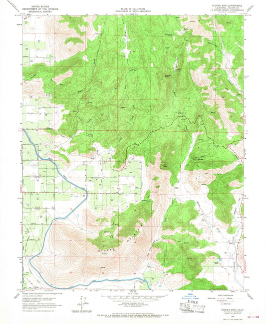 Classic USGS Stokes Mountain California 7.5'x7.5' Topo Map Image