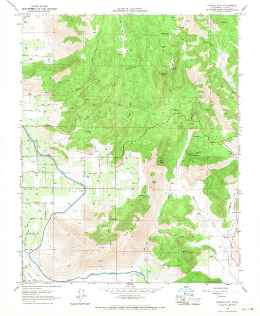 Classic USGS Stokes Mountain California 7.5'x7.5' Topo Map Image