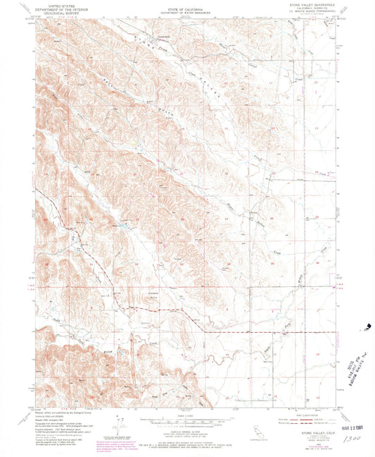 Classic USGS Stone Valley California 7.5'x7.5' Topo Map Image