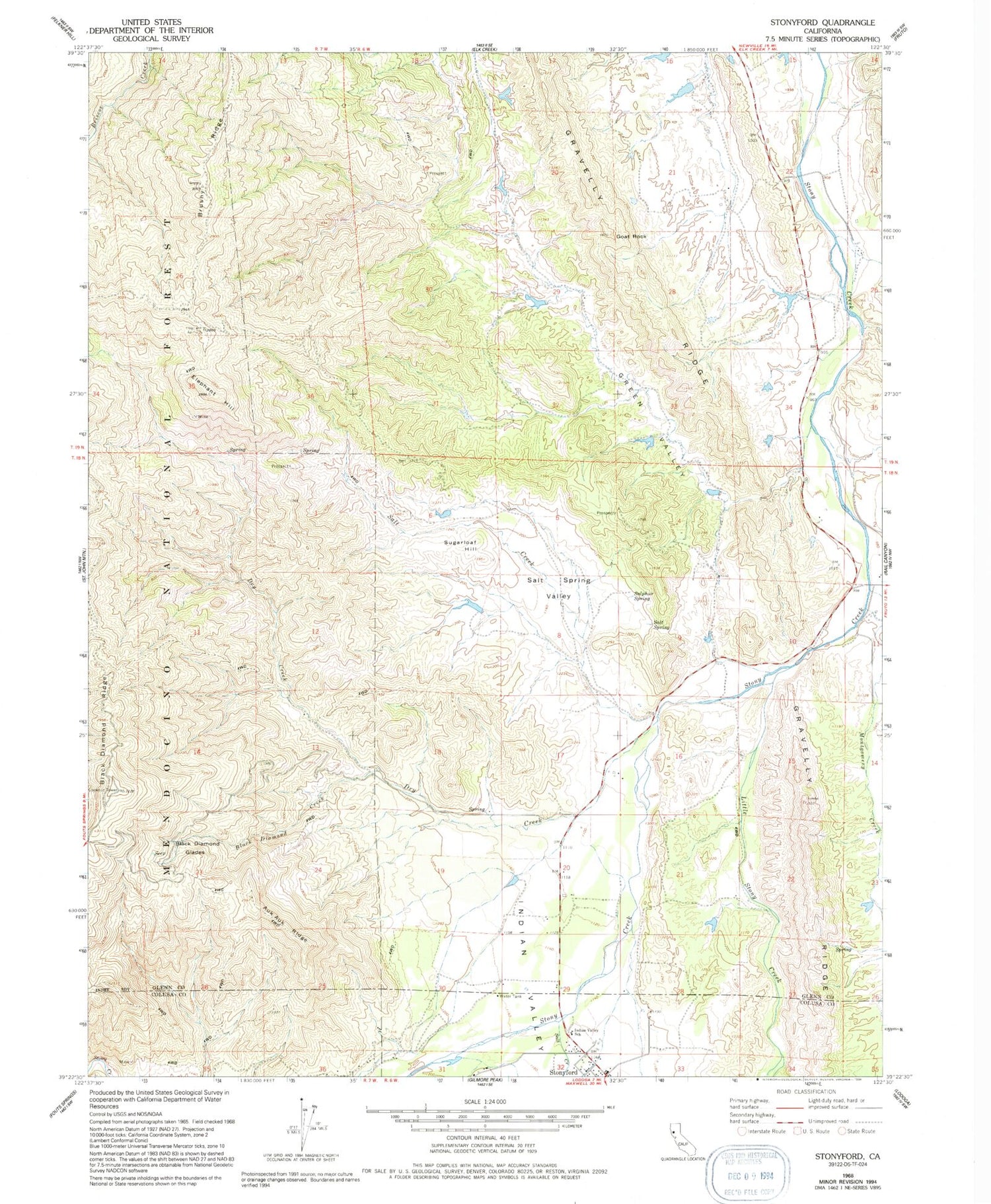Classic USGS Stonyford California 7.5'x7.5' Topo Map Image